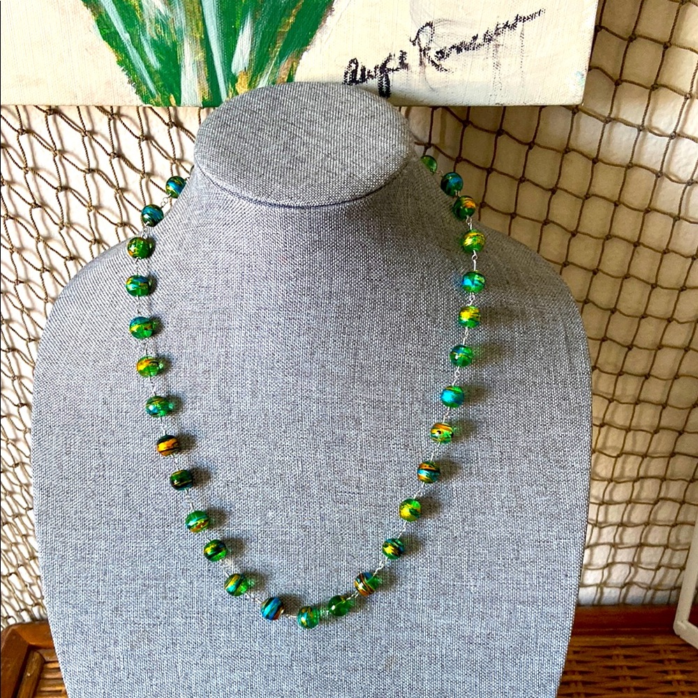 New Handmade Vintage GLASS & Wire Briolette Necklace